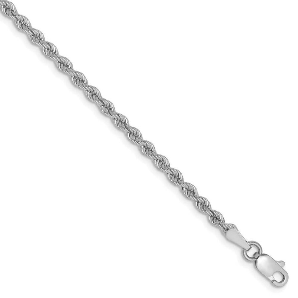 2.5mm, 14k White Gold, Handmade Solid Rope Chain Bracelet, 8 Inch